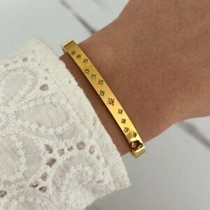 SKU:0473 vintage vibe‎ gold bracelet With sun stars zircon stones + in gift box